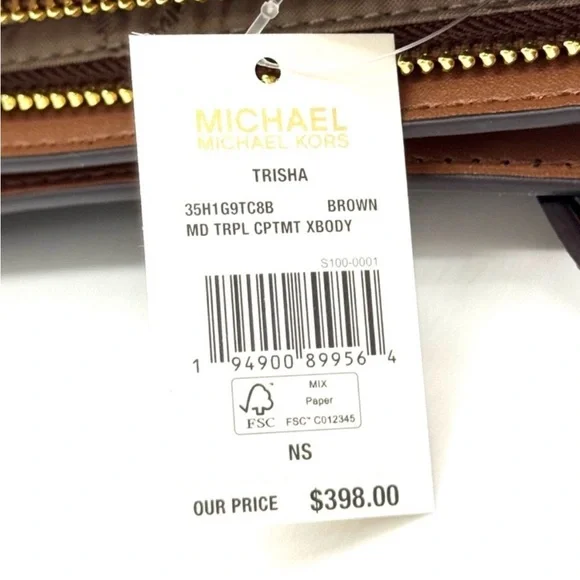 Michael Kors Trisha Medium Triple Compartment Crossbody Bag Brown Signature - Picture 11 of 11